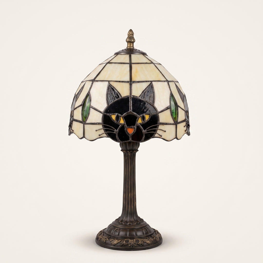 Gatto Stained Glass Cat Table Lamp | Tiffany-Style Vintage Bedside & Desk Accent Light