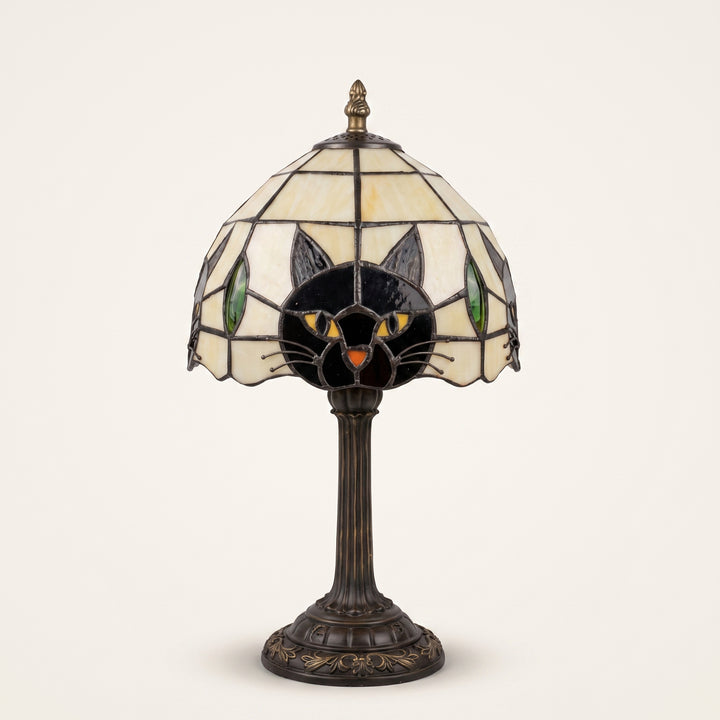 Gatto Stained Glass Cat Table Lamp | Tiffany-Style Vintage Bedside & Desk Accent Light