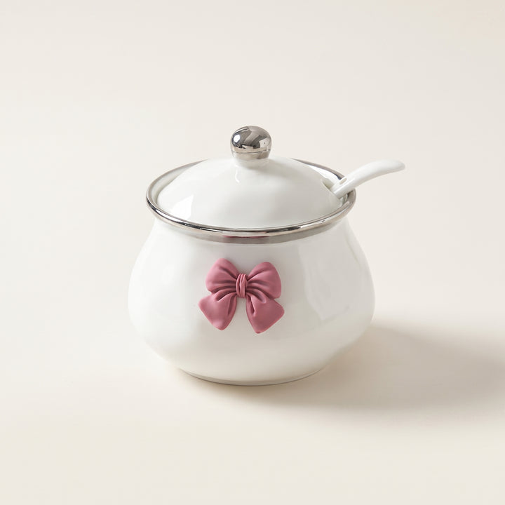 Bowlet Ceramic Seasoning Jar with Bow Accent, Lid and Spoon