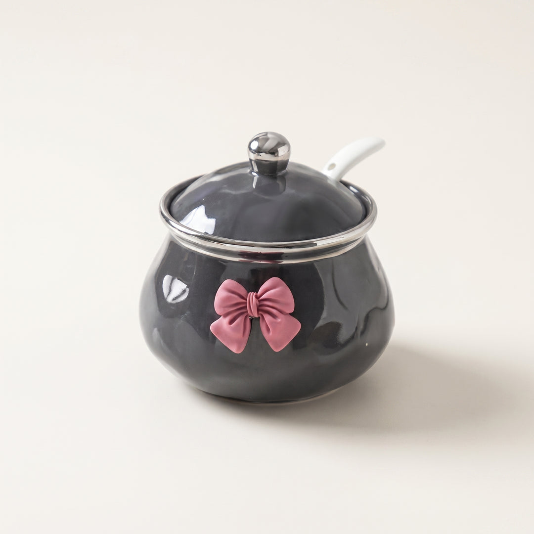 Bowlet Ceramic Seasoning Jar with Bow Accent, Lid and Spoon