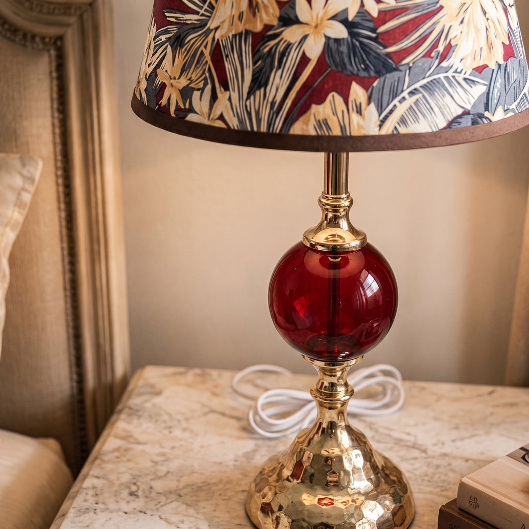 Amora Botanical | Print Glass Ball Table Lamp with Hammered Gold-Tone Base