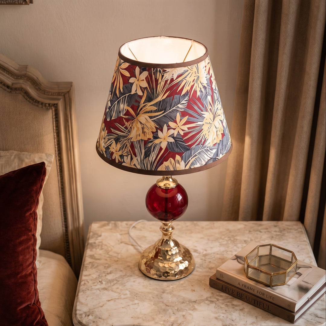 Amora Botanical | Print Glass Ball Table Lamp with Hammered Gold-Tone Base