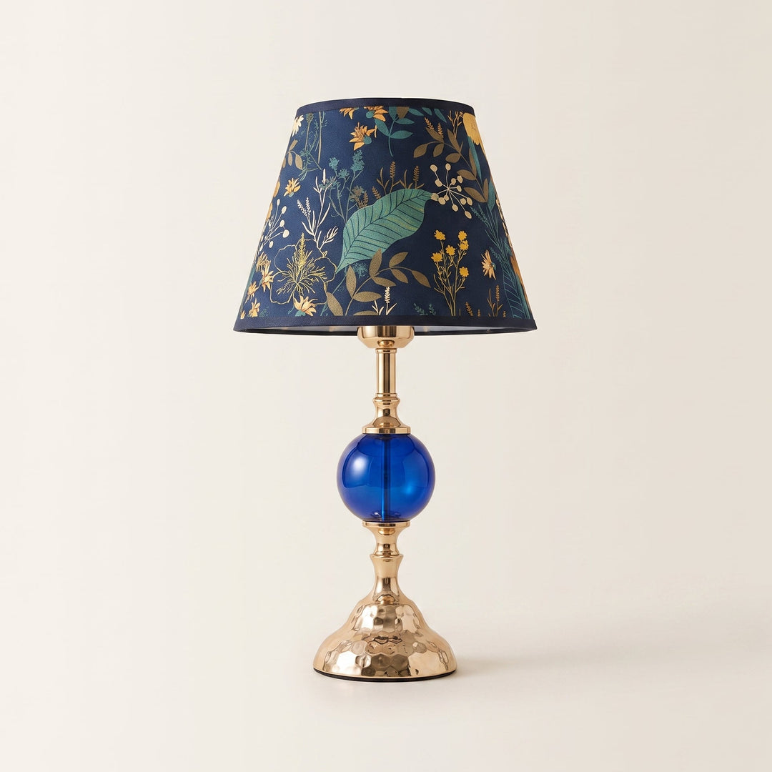 Amora Botanical | Print Glass Ball Table Lamp with Hammered Gold-Tone Base