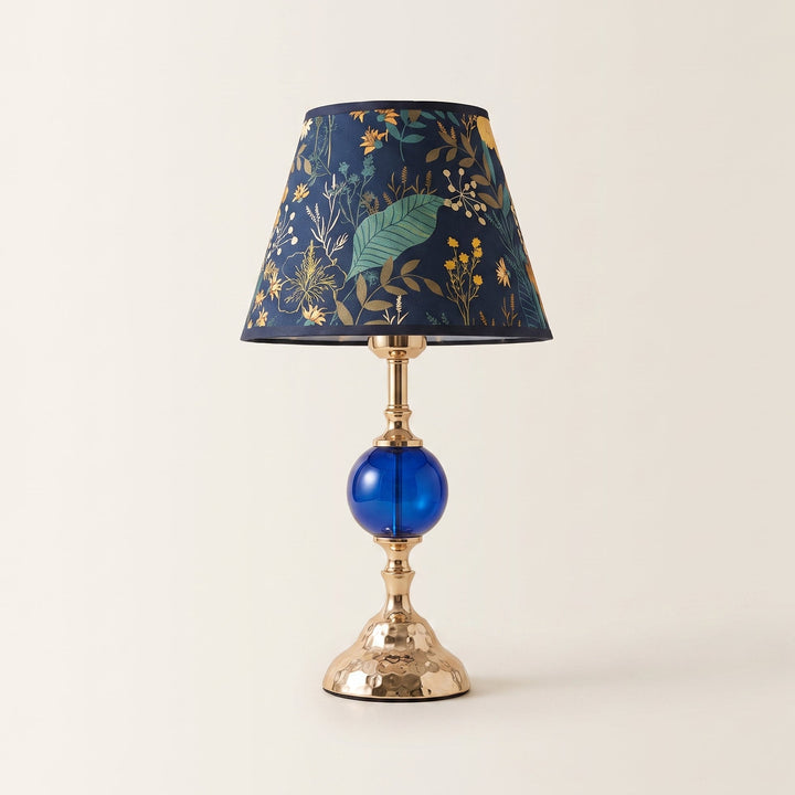 Amora Botanical | Print Glass Ball Table Lamp with Hammered Gold-Tone Base