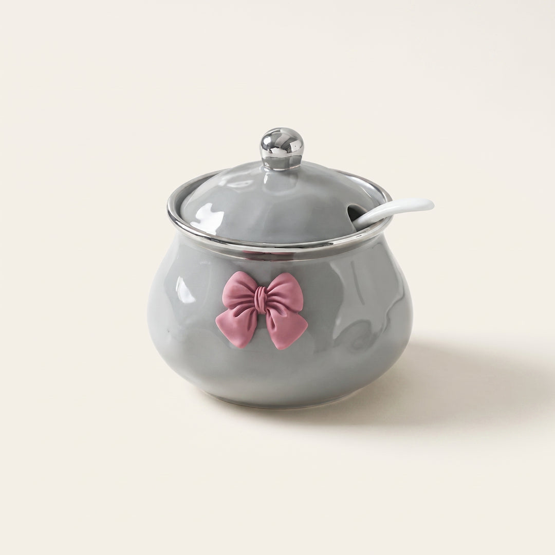 Bowlet Ceramic Seasoning Jar with Bow Accent, Lid and Spoon
