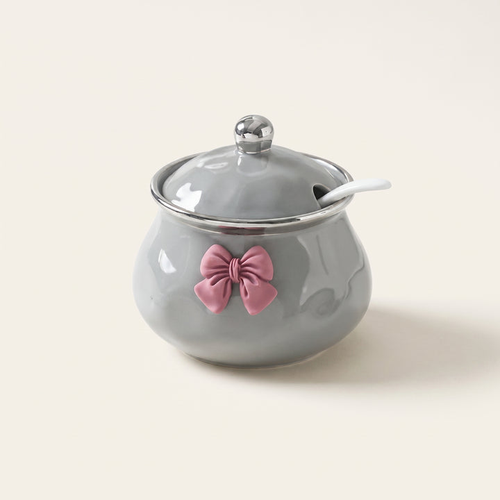 Bowlet Ceramic Seasoning Jar with Bow Accent, Lid and Spoon