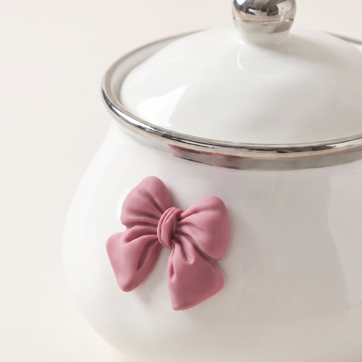 Bowlet Ceramic Seasoning Jar with Bow Accent, Lid and Spoon