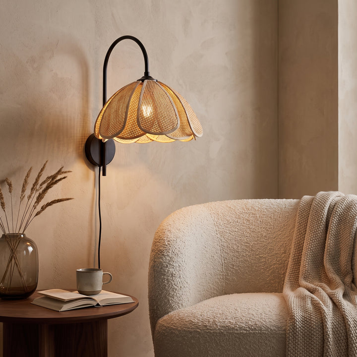 Yara | Woven Rattan Scalloped Petal Dome Pendant and Wall Lamp Fixture