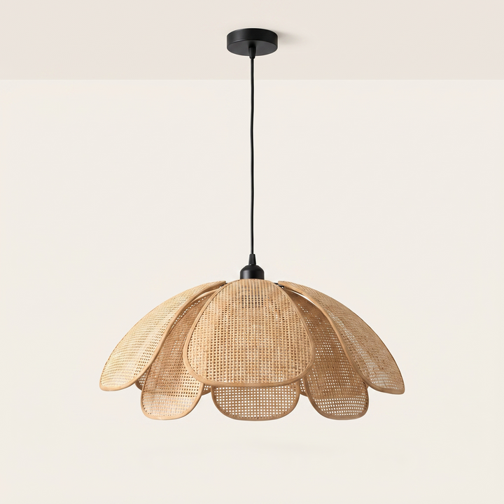 Yara | Woven Rattan Scalloped Petal Dome Pendant and Wall Lamp Fixture