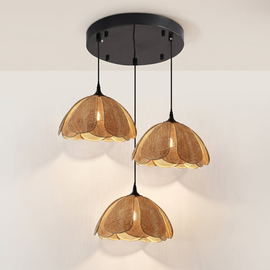 Yara | Woven Rattan Scalloped Petal Dome Pendant and Wall Lamp Fixture