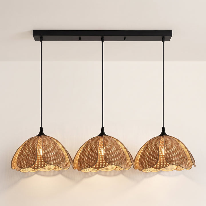 Yara | Woven Rattan Scalloped Petal Dome Pendant and Wall Lamp Fixture
