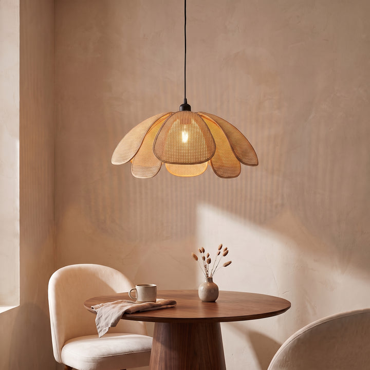 Yara | Woven Rattan Scalloped Petal Dome Pendant and Wall Lamp Fixture