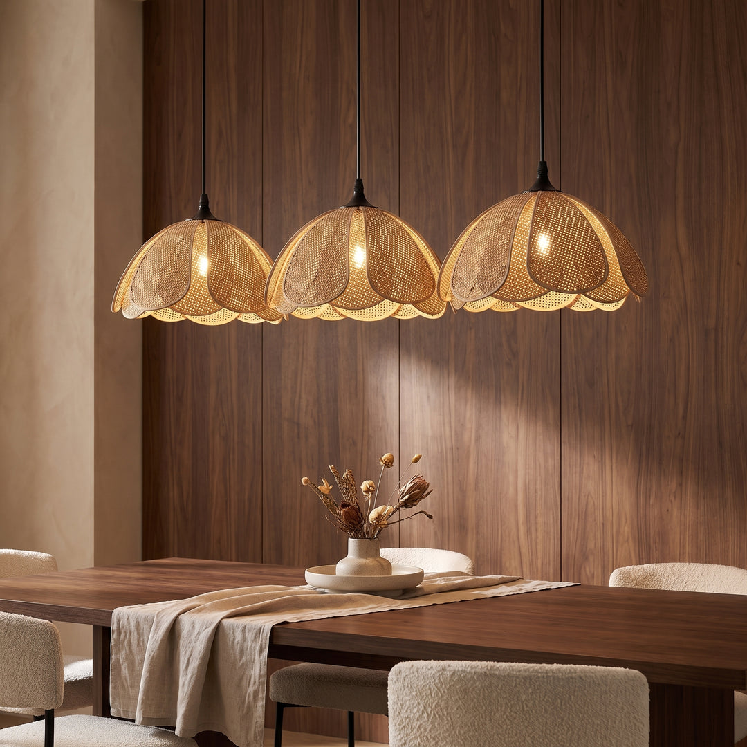 Yara | Woven Rattan Scalloped Petal Dome Pendant and Wall Lamp Fixture