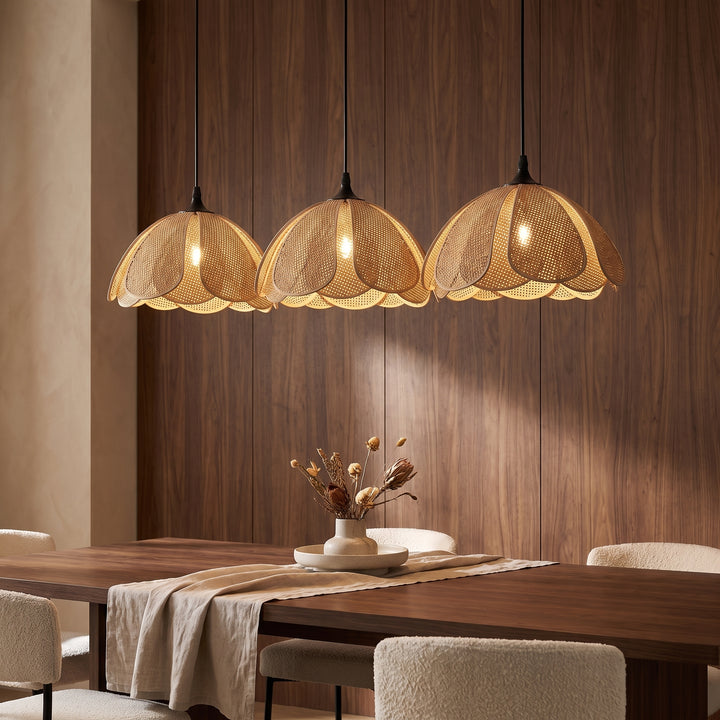 Yara | Woven Rattan Scalloped Petal Dome Pendant and Wall Lamp Fixture