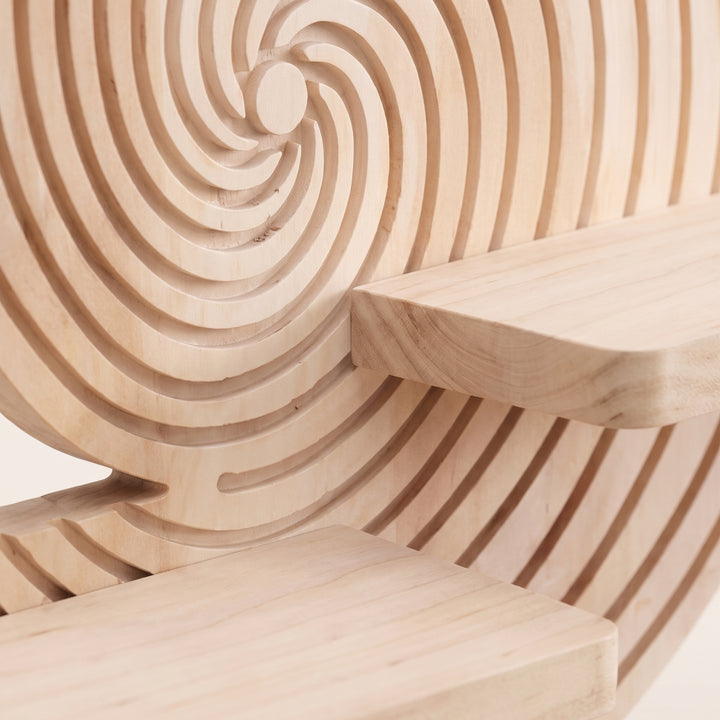 Nooki | Carved Wood Wall Shelf with Spiral Groove Detail and Ledge