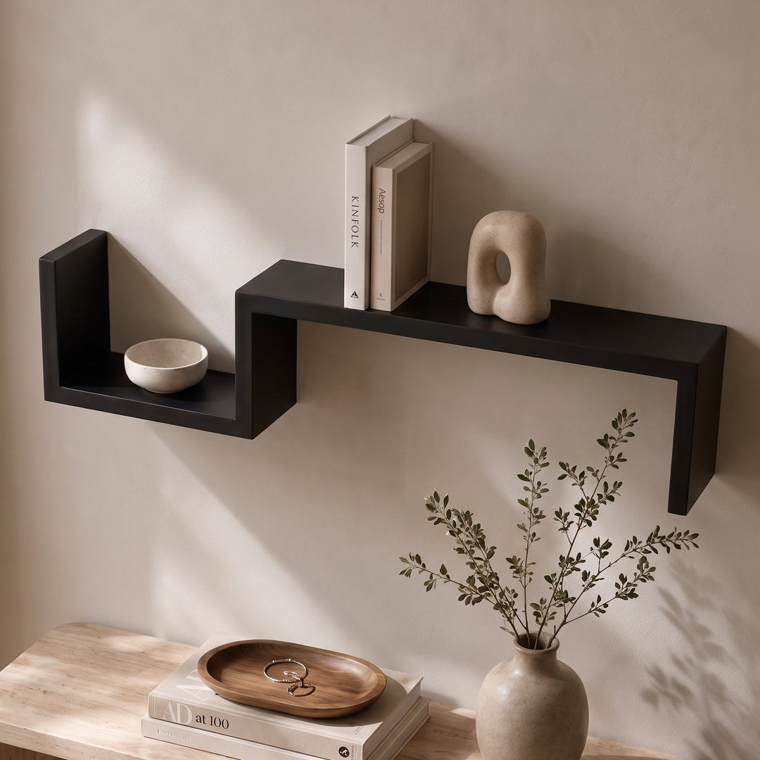 Kelby | Minimalist Wood S-Curve Wall Shelf for Books and Decor