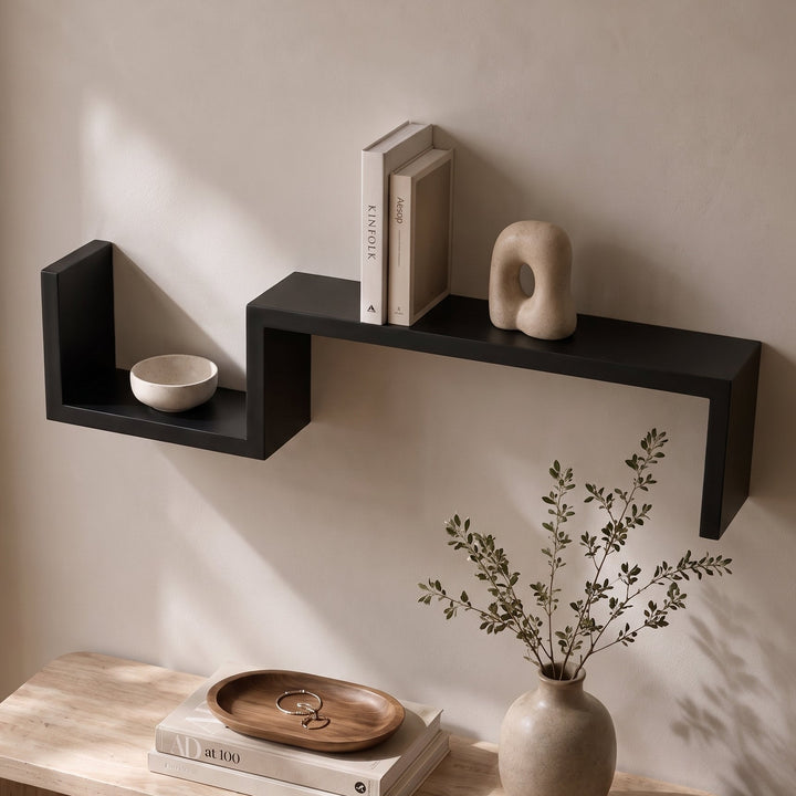 Kelby | Minimalist Wood S-Curve Wall Shelf for Books and Decor