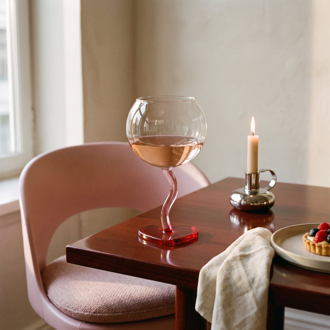 Cherí | 2pc Set Wavy Stem Heart Shaped Wine Glass