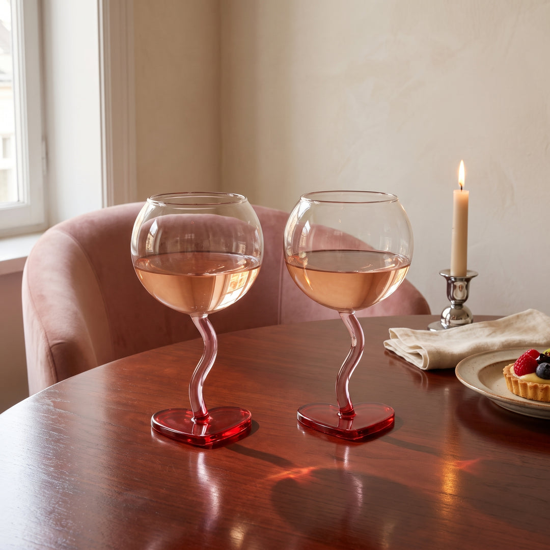 Cherí | 2pc Set Wavy Stem Heart Shaped Wine Glass