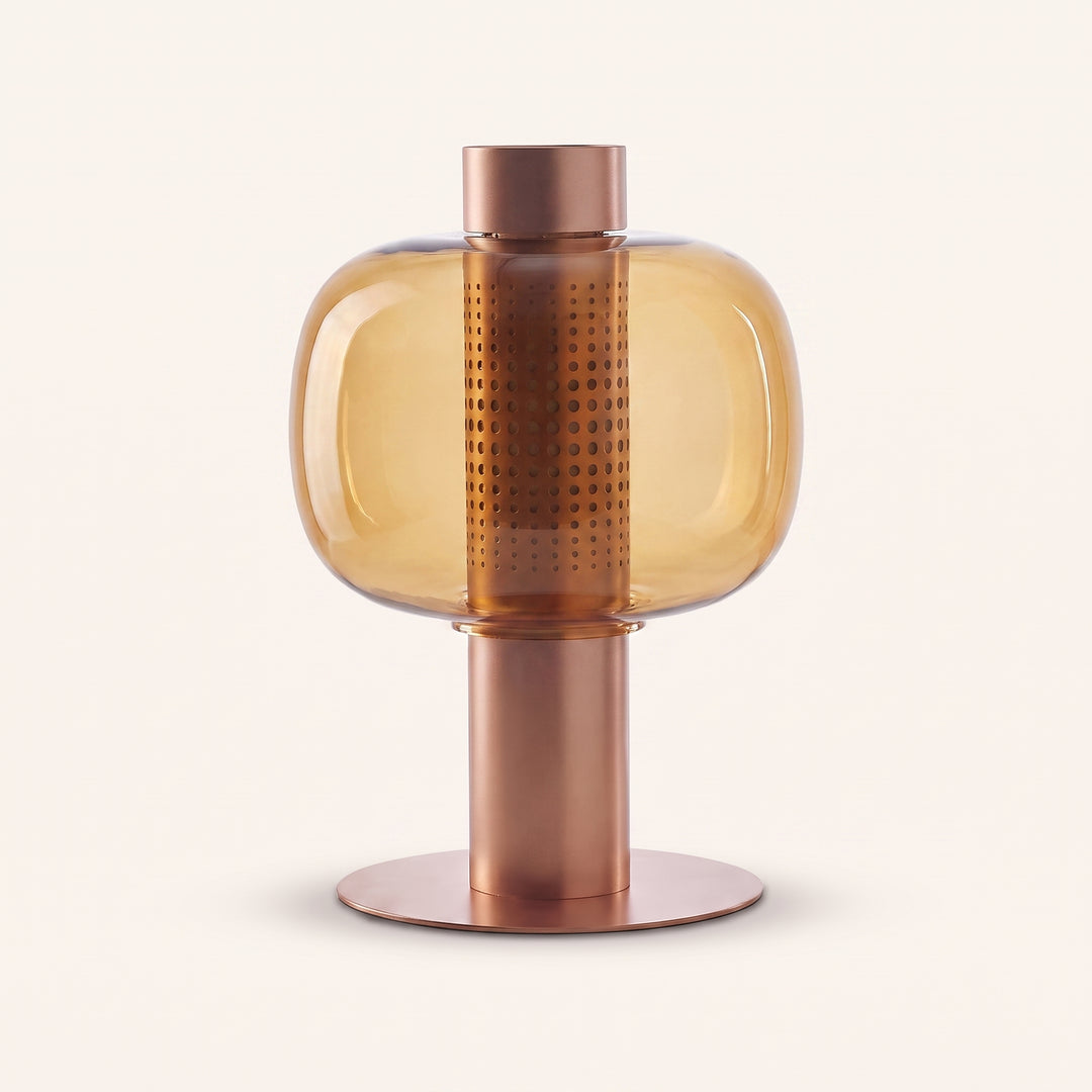 Renzoli | Italian Postmodern Glass Dome Table Lamp with Punched Metal Ring