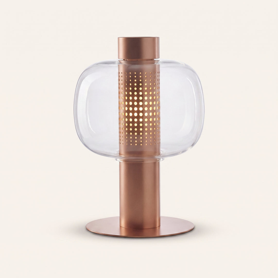 Renzoli | Italian Postmodern Glass Dome Table Lamp with Punched Metal Ring