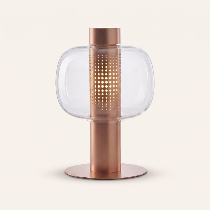 Renzoli | Italian Postmodern Glass Dome Table Lamp with Punched Metal Ring
