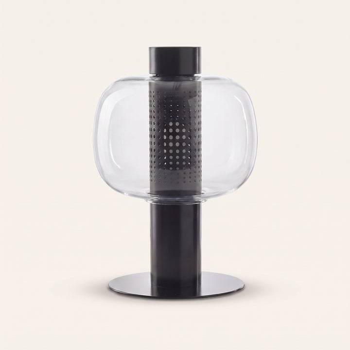 Renzoli | Italian Postmodern Glass Dome Table Lamp with Punched Metal Ring