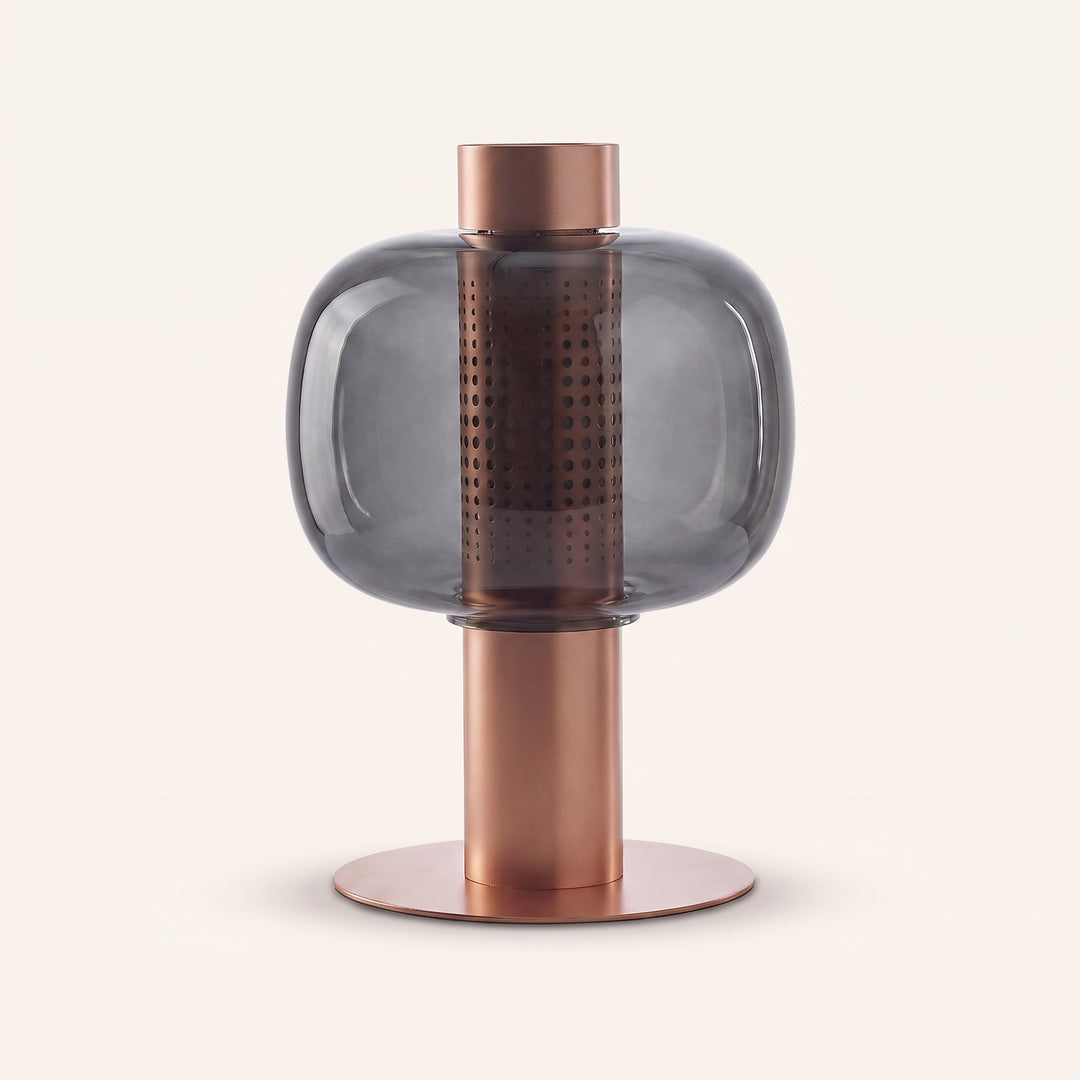 Renzoli | Italian Postmodern Glass Dome Table Lamp with Punched Metal Ring