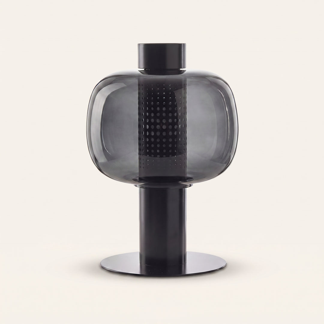 Renzoli | Italian Postmodern Glass Dome Table Lamp with Punched Metal Ring