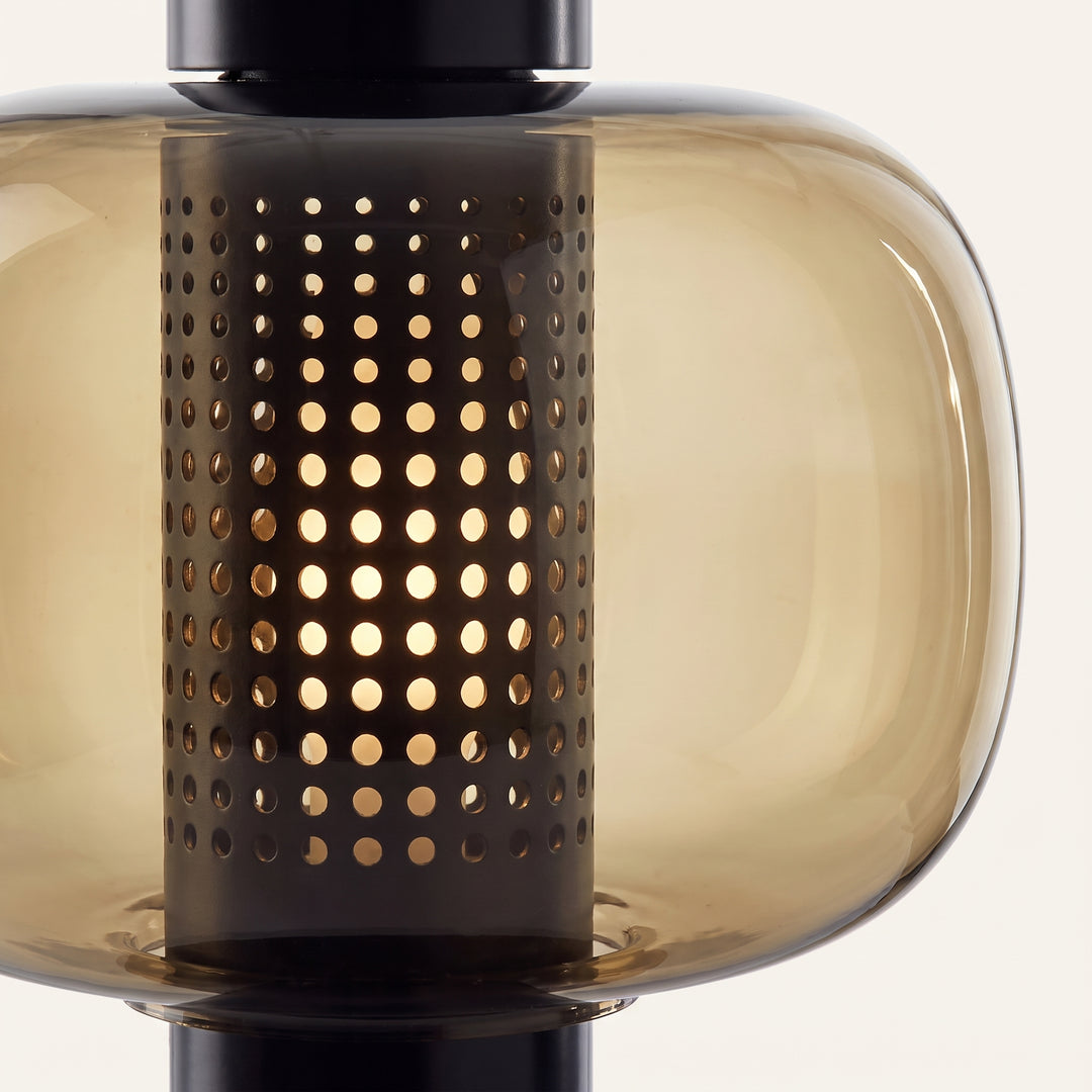 Renzoli | Italian Postmodern Glass Dome Table Lamp with Punched Metal Ring