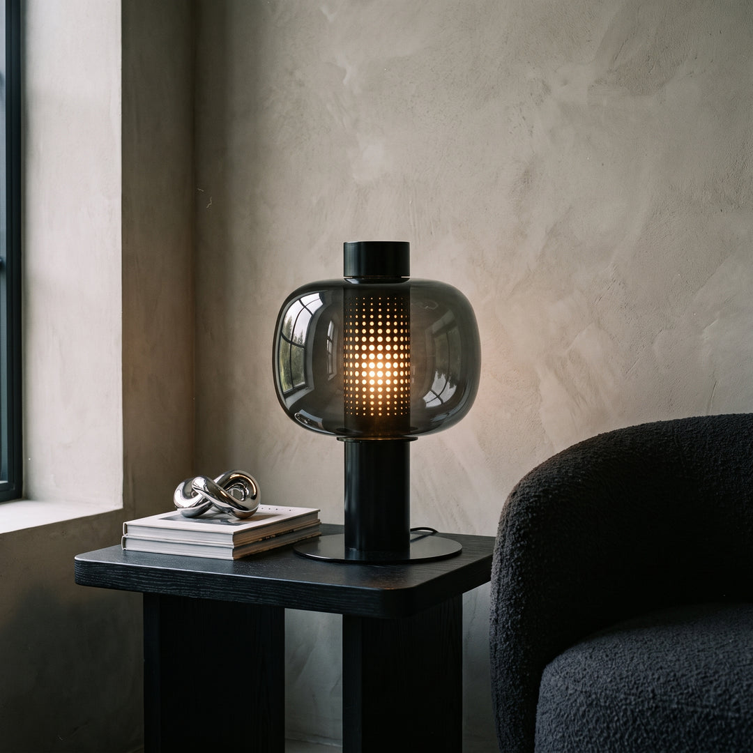 Renzoli | Italian Postmodern Glass Dome Table Lamp with Punched Metal Ring