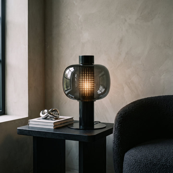 Renzoli | Italian Postmodern Glass Dome Table Lamp with Punched Metal Ring