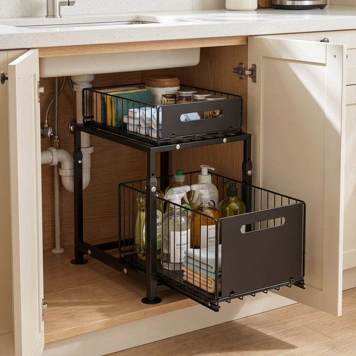 Stowe | 2-Tier Adjustable Metal Cabinet Storage Rack Slide-Out