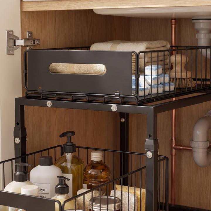 Stowe | 2-Tier Adjustable Metal Cabinet Storage Rack Slide-Out