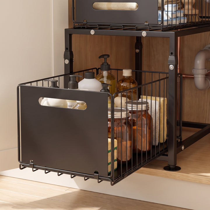 Stowe | 2-Tier Adjustable Metal Cabinet Storage Rack Slide-Out