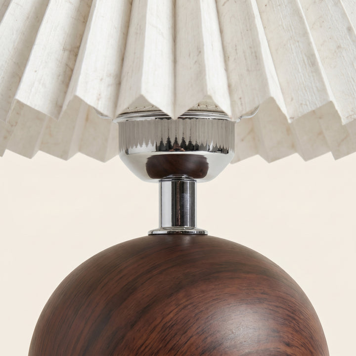 Orva Round Wood-Look Base Table Lamp | Japandi Pleated Shade Bedside & Desk Light