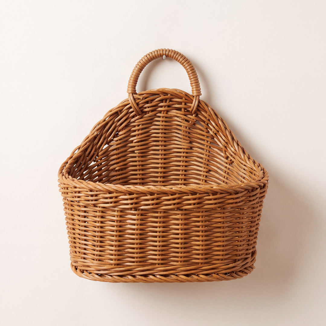 Mori | Hanging Woven Wall Basket, Faux Rattan Storage Organizer for Kitchen & Bathroom