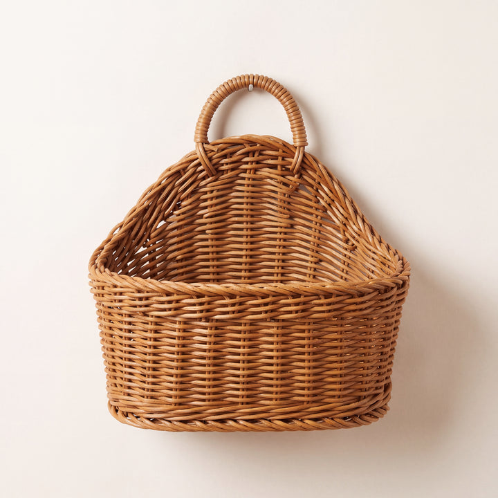 Mori | Hanging Woven Wall Basket, Faux Rattan Storage Organizer for Kitchen & Bathroom