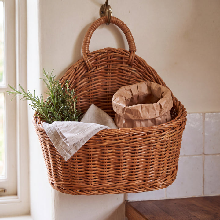 Mori | Hanging Woven Wall Basket, Faux Rattan Storage Organizer for Kitchen & Bathroom