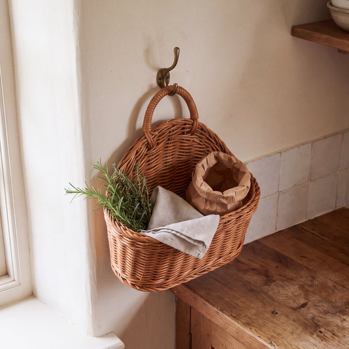 Mori | Hanging Woven Wall Basket, Faux Rattan Storage Organizer for Kitchen & Bathroom