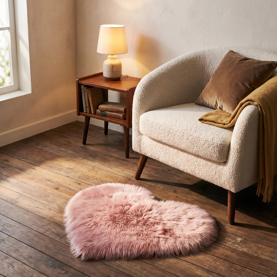 Amori | Soft Shaggy Faux Fur Heart Accent Rug for Bedroom & Living Room