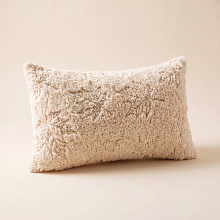 Aster | Cozy Autumn Faux Fur Pillow Cover with Textured Leaf and Pumpkin Designs