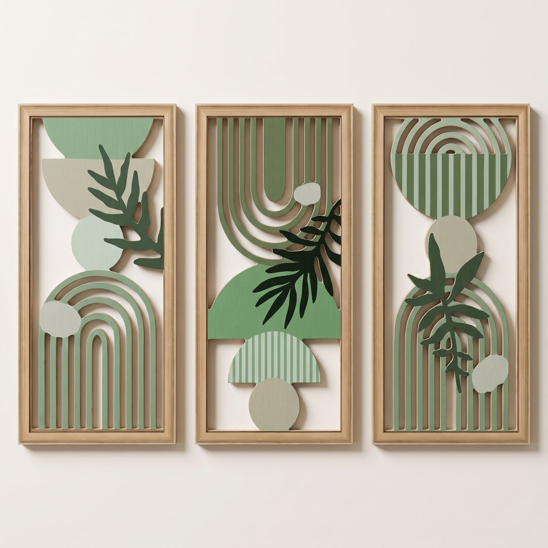 Aven | Boho Wood Wall Art Set with Framed Abstract Cutout Panels