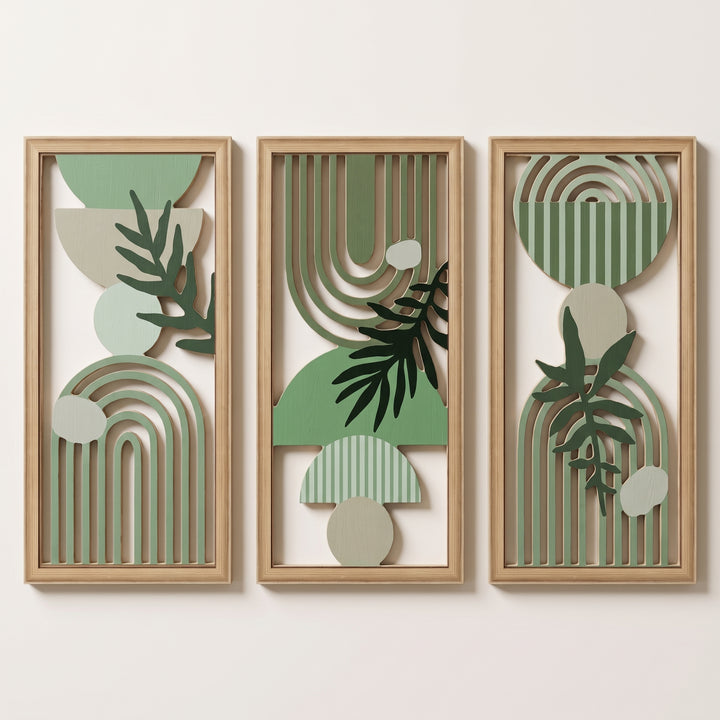 Aven | Boho Wood Wall Art Set with Framed Abstract Cutout Panels