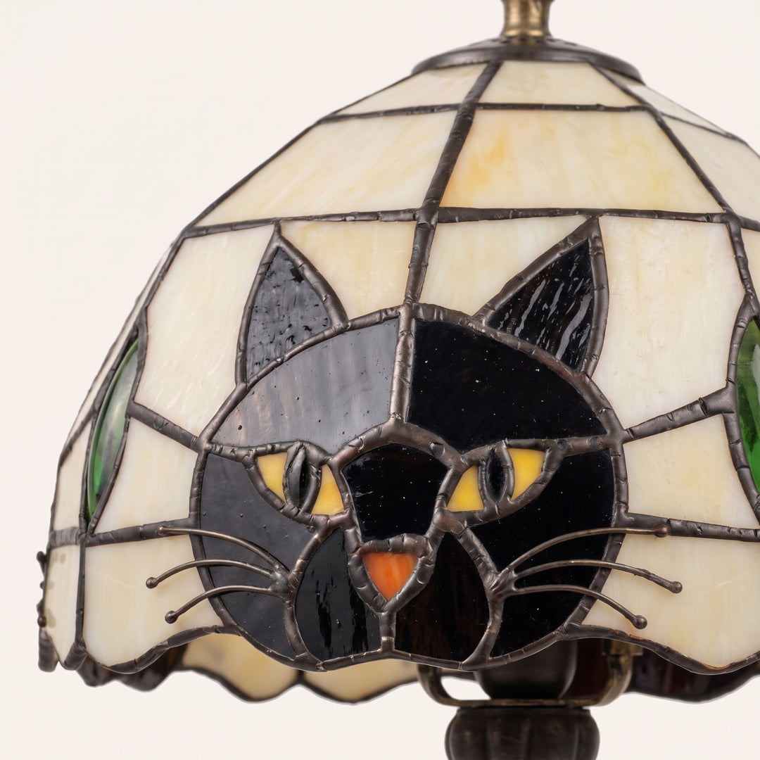 Gatto Stained Glass Cat Table Lamp | Tiffany-Style Vintage Bedside & Desk Accent Light