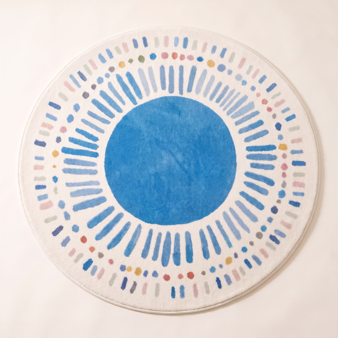 Sole | Round Sunburst Area Rug with Plush Pile and Non-Slip Backing – Washable
