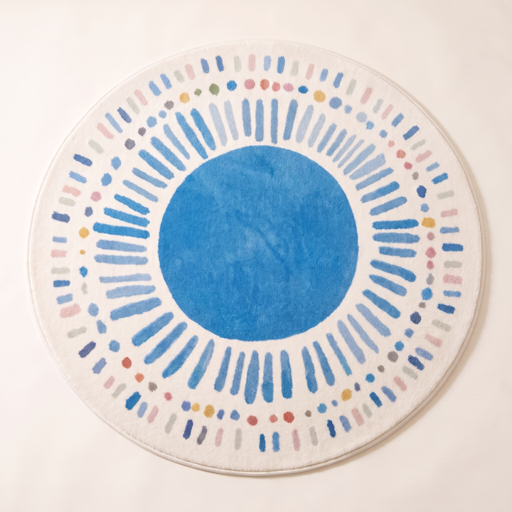 Sole | Round Sunburst Area Rug with Plush Pile and Non-Slip Backing – Washable
