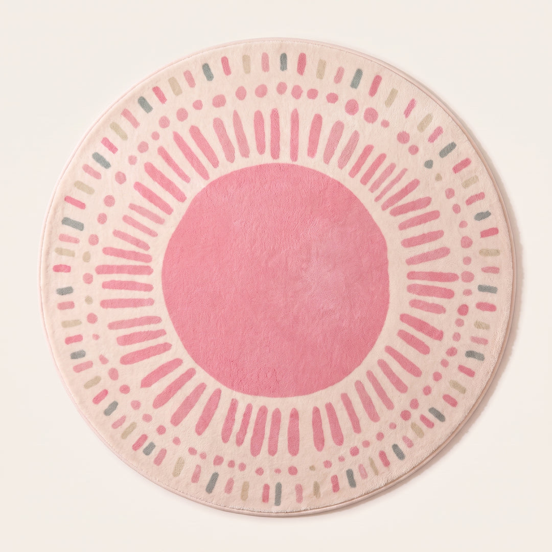 Sole | Round Sunburst Area Rug with Plush Pile and Non-Slip Backing – Washable