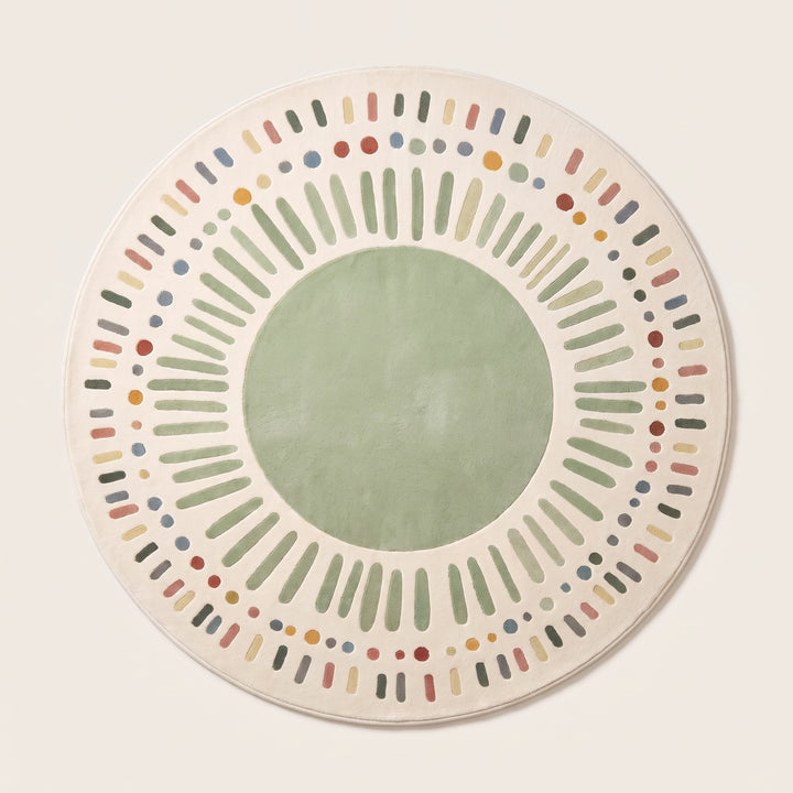 Sole | Round Sunburst Area Rug with Plush Pile and Non-Slip Backing – Washable