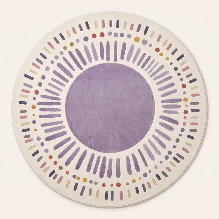 Sole | Round Sunburst Area Rug with Plush Pile and Non-Slip Backing – Washable
